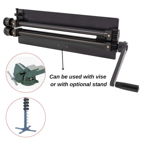 Heavy Duty Pro Sheet Metal Bead Roller with Six Dies Rotary Machine for Auto Panels, includes vise and optional stand.