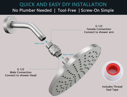 Shower Head Swivel Ball Adapter With Solid Brass Universal Angle Connector For Heavy Duty Durability, No Leak Performance, High Pressure Safe, Corrosion Resistant, No Fuss Install, Universal Fit on shower arm and head
