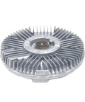 Robust Heavy Duty Engine Fan Clutch Replacement Built Tough For All Season Heat shows silver aluminum fan clutch with cooling fins.