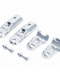 Ten Pack Beefed Up Adjustable Angle Pipe Clamp Connectors For 3/4 Inch EMT Conduit No Sweat Install High Octane Galvanized Steel Brackets, smooth metal connectors and bolts.