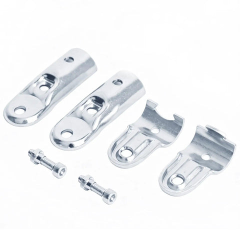Ten Pack Beefed Up Adjustable Angle Pipe Clamp Connectors For 3/4 Inch EMT Conduit No Sweat Install High Octane Galvanized Steel Brackets, smooth metal connectors and bolts.