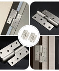 Automatic Door Closing Hinge With Lifting Mechanism Stainless Steel Self Closing Hinge Pair, silver finish on door display.