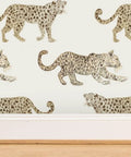Heavy Duty Leopard Print Wallpaper With A Classic Matte Linen Texture Designed For Busy Kitchens And Bathrooms Because This Stuff Really Hits Different And Holds Up Forever, featuring various leopard designs on a light background.