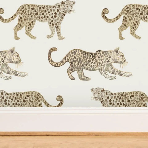 Heavy Duty Leopard Print Wallpaper With A Classic Matte Linen Texture Designed For Busy Kitchens And Bathrooms Because This Stuff Really Hits Different And Holds Up Forever, featuring various leopard designs on a light background.