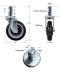 Heavy Duty 5 Inch Swivel Caster Wheels Set Of 4 Built Like A Tank For Heavy Loads with detailed dimensions and design views.