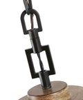 Close-up of metal chain and faux wood top of Farmhouse Pendant Lighting For Kitchen Island With Faux Wood Metal Frame And Bubbled Glass Shade For A Cozy Rustic Vibe Ceiling Fixture In Dining Room And Hallway