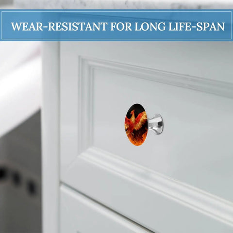 Phoenix In Flames 1.1 Inch Cabinet Knobs Set Of 2 on white kitchen drawer, wear-resistant, stainless steel aluminum alloy handles