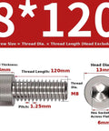 Rock Solid TA1 Titanium Hex Socket Cap Screws, M8 Metric Thread With Knurled Grip Head, Heavy Duty Fasteners Built Tough For Truck Restoration And Precision Engineering Projects Pack Of Five showing sizes 8x120mm and hex socket details.