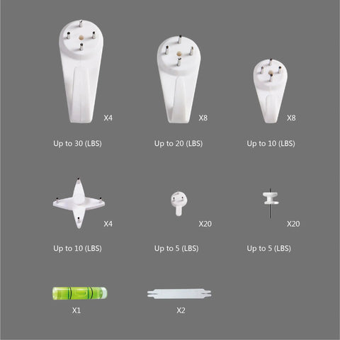 Dope No Damage Picture Hanging Kit With 68 Invisible Nails for Concrete Walls, includes various ABS hooks and steel nails