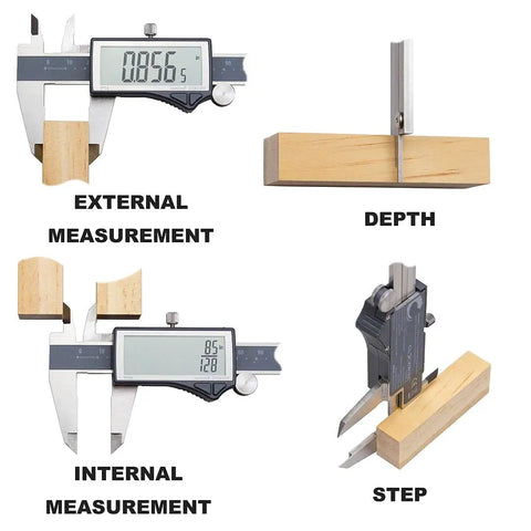 IP54 Digital Caliper 0 To 8 Inches 200 Millimeters Inch Metric Fractions Conversion Stainless Steel With Large LCD Screen measuring wood in various ways