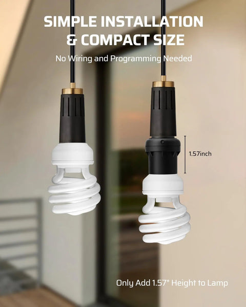 Dusk To Dawn Light Sensor Socket For E26 E27 Bulbs Auto On Off Converts Any Fixture To Smart Auto Lighting Black 2 Pack in use.