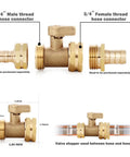 Diagram of Heavy Duty Brass Garden Hose Shut Off Valve With Three Quarter Inch Male And Female Connectors showing dimensions and connections