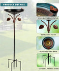 38 Inch Vintage Bird Bath With Five Prong Stake For Outdoor Gardens showcasing metal yard decor, butterfly edge, and prong stake.