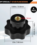 4 pcs black knurled 7-star knob with M8 internal thread and brass insert