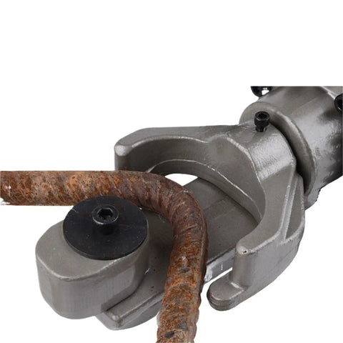 AOXHUGB Portable Electric Steel Rebar Bender And Cutter, Rb22 Model showing steel rebar being shaped for efficient cutting.