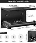 Product dimensions for Toilet Paper Holder With Shelf And Towel Hooks Wall Mount Easy Install Adhesive Or Screw Mount Stainless Steel Matte Black Bathroom Organizer Kit With Phone Shelf Rust Resistant Dope Storage Solution.