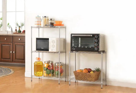 50 Pack Wire Shelf Clips And Sleeves For 1 Inch Posts Replacement Set on kitchen wire shelving with appliances and jars.