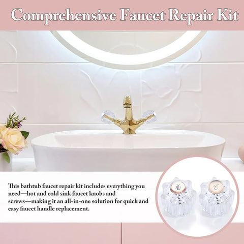 Two Piece Shower Knob Replacement Set for Hot and Cold Faucets, durable acrylic handles with screws shown in luxurious bathroom setting
