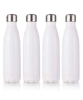 17 Oz White Stainless Steel Sublimation Water Bottles Blanks Tumbler Vacuum Flasks With Lids, Perfect Pack Of 4, Front View