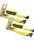 Two Pack 3 Inch By 30 Foot Ratchet Tie Down Straps With Flat Hooks Yellow Heavy Duty Construction 5000 Lb Working Load Limit