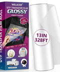 DTF Film Roll 13x328 Ft For Tee Shirts And Textiles, Matte PET Film packaging with glossy print finish and roll display