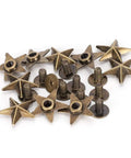 Star-shaped bronze studs with threaded posts and washers; 50-piece Chicago screw rivet set for DIY clothing.