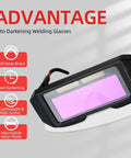 Auto Darkening Welding Glasses With 2 Sensors For TIG MIG MMA Plasma Lightweight 60 Grams, showing lens and features.