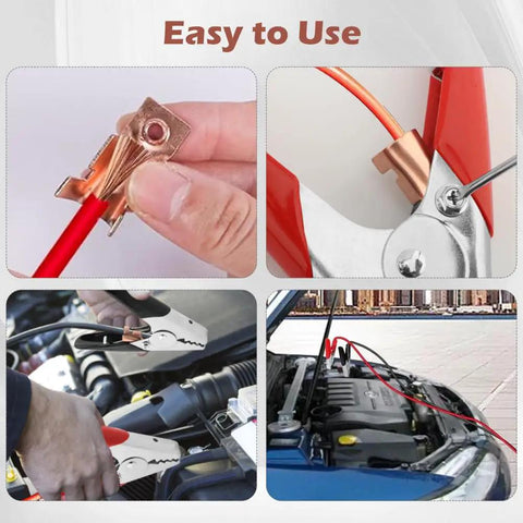 Heavy Duty 1100A Jump Starter Cable Clamps 4 Pack Insulated Battery Alligator Clips shown in use on car engine