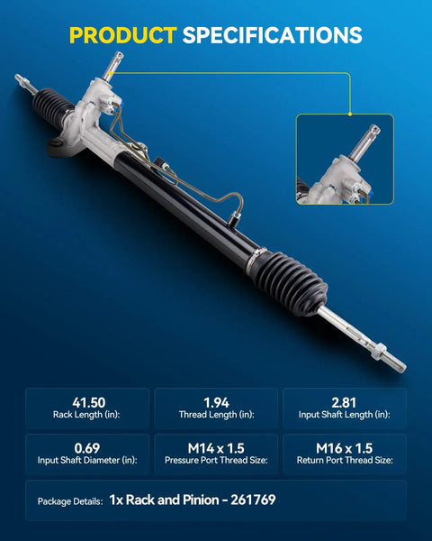 Rack And Pinion Steering Gear For 1996 To 2000 Honda Civic Non Si With Hydraulic Power Drop In Easy Install Direct Replacement 261769 OE part specifications
