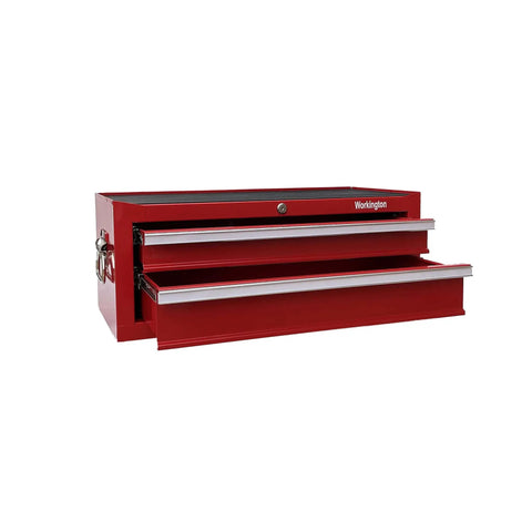 Industrial Two Drawer Portable On The Go Metal Tool Chest Cabinet 26 Inch Wide Middle Box with Ball Bearing Drawer Slides Central Cam Lock