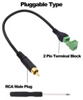 RCA Screw Terminal Block Adapter Cable Solderless Connector 2 Pin RCA Male To AV Extension Cord 30cm with green terminal block.