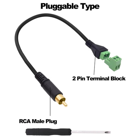 RCA Screw Terminal Block Adapter Cable Solderless Connector 2 Pin RCA Male To AV Extension Cord 30cm with green terminal block.