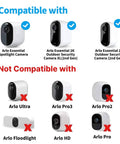 Image showing compatible and not compatible cameras with the Solar Panel Charger For Essential 2K Outdoor 2nd Gen Essential XL Camera 2nd Gen And Essential Spotlight Camera With USB C And Micro USB Plug 9.8ft Weatherproof Cable Outdoor Security Camera Power Up Your Essential Cameras.