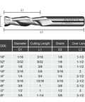 ALYICIA 3/32-in carbide square-nose end mill, 2-flute, uncoated; for aluminum/copper/alloys side-view diagram