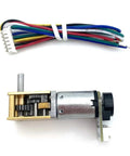 Mini Micro Metal Encoder Gear Motor For Robotics 3V 6V 12V N20 Type DC Reduction Drive with wires, metallic casing, gears visible