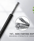 Black Vinyl Coated 304 Stainless Steel Wire Rope One Eighth Inch Bare Core Overmolded To Three Sixteenth Inch Diameter