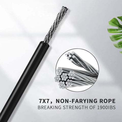 Black Vinyl Coated 304 Stainless Steel Wire Rope One Eighth Inch Bare Core Overmolded To Three Sixteenth Inch Diameter