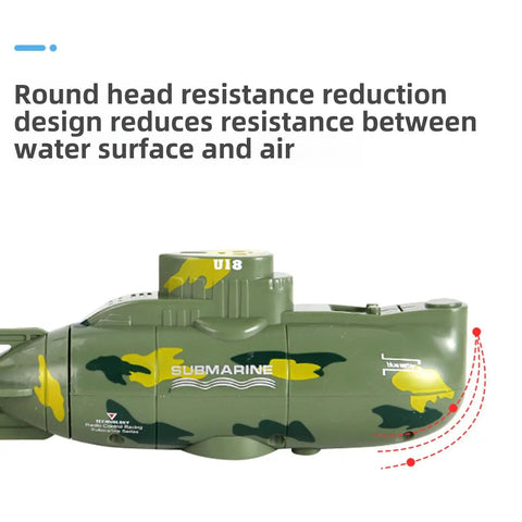 Rad Six Channel RC Submarine Toy For Kids Waterproof With Diving And Surfacing Action Realistic Ocean Play For Little Explorers Green Color Gift With Round Head Design