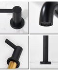 Close-up of component details for 8 Inch Widespread Black Bathroom Faucet For 3 Hole Sink With Drain Dual Lever Handle Drip Free Ceramic Valves Lead Free Stainless Steel Vanity Faucet With Durable Finish And Easy Install