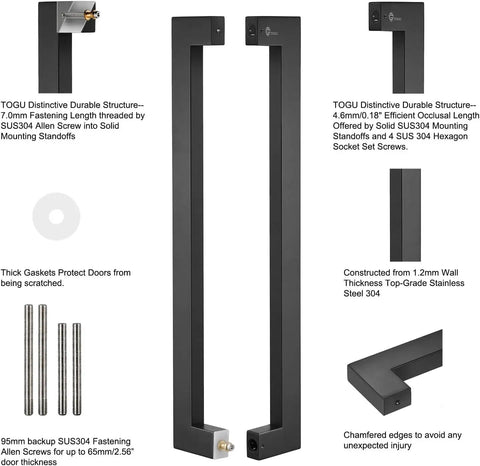 Push Pull Door Handle 900mm Stainless Steel Square Rectangle Matte Black Finish For Solid Wood Timber Glass And Steel Doors Built To Last Heavy Duty 304 Stainless 1.2mm Wall Deep Engagement Mounting With Hex Socket Set Screws