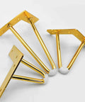 Solid As A Rock Premium Gold Hairpin Desk Legs 4 Pack Heavy Duty Steel Furniture Feet Replacement For Couches Side Tables And Cabinets 250mm Tall No Sweat Install, angled view of gold steel legs with rubber pads.