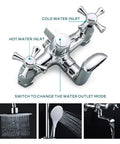 UMJIGF 8 Inches Shower System Brass Chrome Shower Faucet Set Wall Mounted with hot and cold water inlets, multifunctional design.