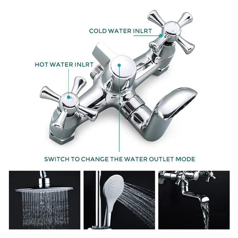 UMJIGF 8 Inches Shower System Brass Chrome Shower Faucet Set Wall Mounted with hot and cold water inlets, multifunctional design.