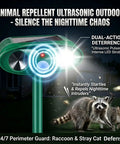 Two Pack Upgraded Sonic Ultrasonic Animal Deterrent With Solar Power Motion Sensor 110 Degree PIR And LED Strobe Light For Yard And Garden Safeguard Against Deer Rabbits Skunks Raccoons Squirrels And Cats, green solar stake unit at night