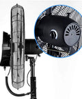 Heavy Duty Oscillating Mist Fan With Three Speed Levels And Adjustable Pedestal showing control panel and misting feature.