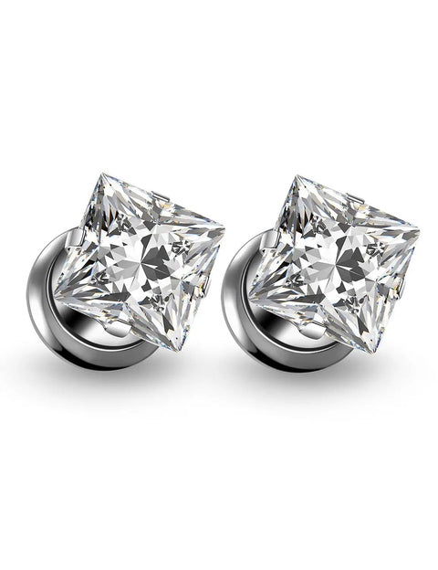 0G Ear Gauges Square CZ Titanium ASTM F136 Screw In Tunnels Plugs For Ears 8mm Body Piercing Jewelry Set