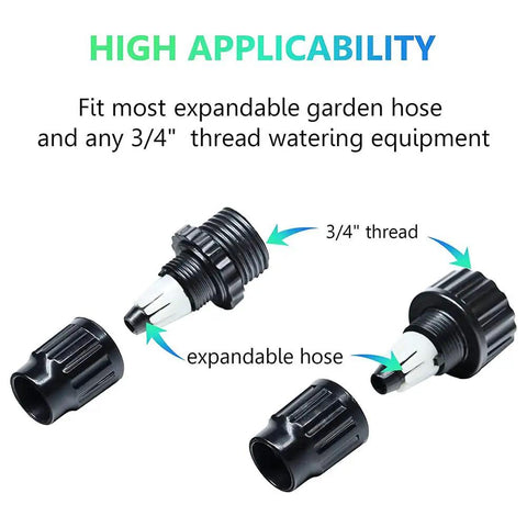 Quick Fix Garden Hose Repair Kit With Plastic Male And Female Connectors To Seal Leaks, Join Pipes, And Boost Water Pressure In Your Irrigation System Today. 3/4" thread expandable hose adapters