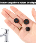 Hand holding pieces from Faucet Washer Repair Kit With 58 Pack Flat And Beveled Rubber Washers And Brass Screws For Quick DIY Leak Fix