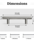 Six Pack Three Inch Hole Center Brushed Nickel T Bar Cabinet Pulls Stainless Steel Kitchen Cabinet Handles, dimensions view