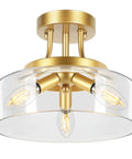 Gold 3 Light Semi Flush Mount Ceiling Light With Drum Glass Shade For Living Room Kitchen Bedroom Hallway Bathroom Laundry E12 Socket Bulbs Not Included